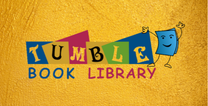 Tumblebooks logo on a yellow background